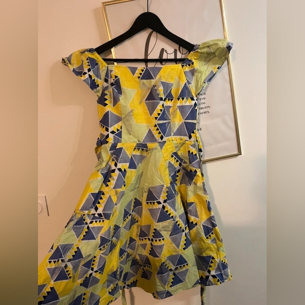 Vibrant Geometric Mini Dress - Yellow and Blue